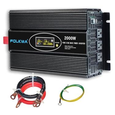 Imagem de FOLKMA Inversor De Onda Senoidal Pura 2000W, Conversor 12V Cc Para 120V Ca Residências, Trailers, Caminhões E Energia Solar Off-Grid 110V Com Usb 5V/3,4A Integrado