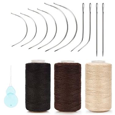 Imagem de XCZYN Conjunto De Agulhas E Linhas Xczyn, Ferramentas Profissionais Para Extensão Cabelo, 10 Peças Curvas Com 3 Fios Pretos, Marrons Bege Fazer Perucas, Costura Manual (3 Fios, Cores Misturadas)