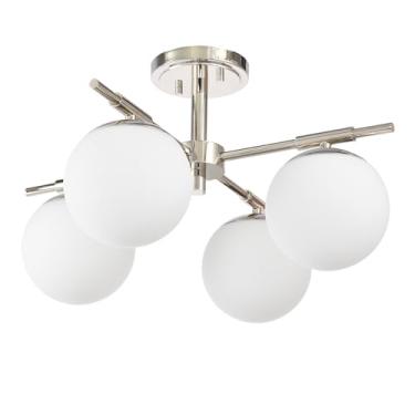 Imagem de Ntsunxeko Luminária De Teto Semi-Embutida 4 Luzes, Níquel Polido, Com Cúpula Vidro Leitoso Para Quarto, Sala Estar, Jantar, Hall Entrada, Corredor, Lavanderia, Bar