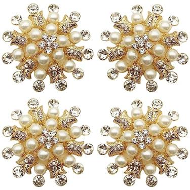 Imagem de Tverghvad Conjunto De 4 Anéis Guardanapo Com Flores Douradas, Porta-Anéis Strass Brilhantes Para Casamentos, Jantares, Festas, Decoração Natal, Peças