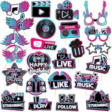 Imagem de Helewilk 24 Peças De Acessórios Para Cabine Fotos Com Música, Suprimentos Festas Curtas Tema Musical Disco, Kit "Música Na Minha Época Palitos", Enfeites Mesa "Feliz Aniversário", Letreiros E Decora