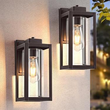Imagem de SIONLOM Luminária De Parede Externa Marrom Café, Luminárias Para Varanda, Lanternas Externas À Prova D'Água Com Estrutura Metal E Cúpula Vidro Transparente, Iluminação Preta Moderna Pátio, Porta Da
