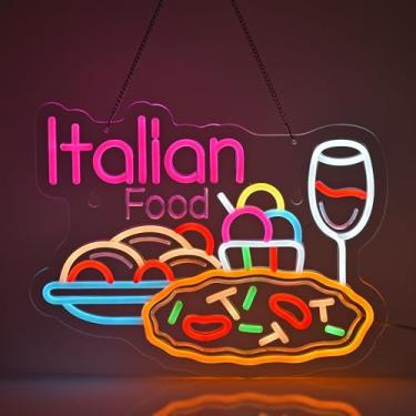 Imagem de JULHOVR Letreiro De Neon Comida Italiana, Luzes Penduradas, Decoração Parede Para Negócios, Restaurantes, Lojas, Mercado, Caminhão, Casa, Alimentado Por Usb, Ultra Brilhante, Regulável, 15,35 X 11,8