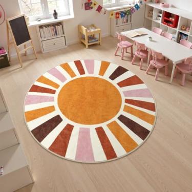 Imagem de LIVEBOX Sun Tapete redondo grande de 1,8 m para sala de estar, tapetes macios laváveis para sala de aula, tapetes redondos antiderrapantes para quarto de bebê