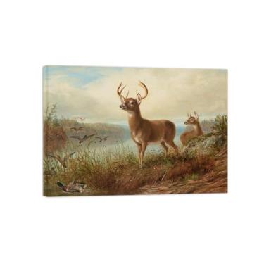 Imagem de Animais Pinturas Famosas Arte Parede-Fotos Lona para Sala de Estar-Dois veados-Pôster e Imprimir Decoração 50x70cm20x27in Tela Embrulhada