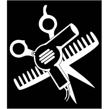 Imagem de Tesoura e pente e secador de cabelo 12,7 cm de altura decalque branco - fabricado e vendido apenas pela EYECANDY DECALS