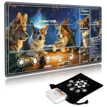 Imagem de SichKards for MTG Playmat with Card Storage Bag,Non-Slip Rubber Base & Smooth Surface 24x14in,Beginner-Friendly Magic Mat for Commander Deck,Dogs Playing Poker-1