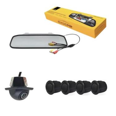 Imagem de Kit retrovisor com camera e sensor de ré - preto - CODE
