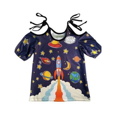 Imagem de Vestido Ummi Infantil Foguete manga 3/4 Azul, 1 a 2 anos