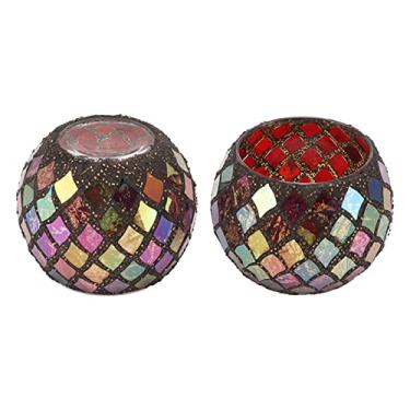 Imagem de Luqeeg Suporte de vela perfumado, suporte de vela votiva de vidro mosaico de cor de chá para luzes de chá, copo perfumado feito à mão, suporte de luz LED Tealight para casa