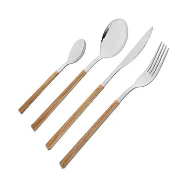Imagem de Faqueiro Otello em aco inox 24 pecas com cabo revestido em madeira-Marrom - Fracalanza- Full Fit