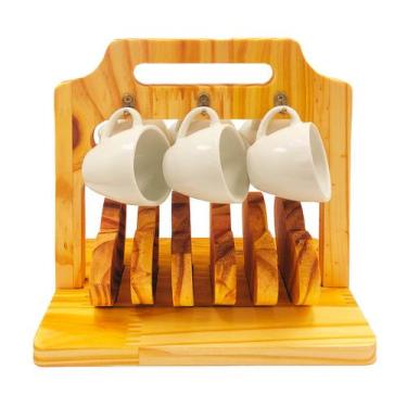 Imagem de Kit Suporte Para 6 Xicara Cantinho do Café De Madeira Pires Coração - 