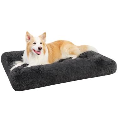 Imagem de KSIIA Cama de gaiola de cachorro lavável para cães grandes Deluxe pelúcia fofa confortável almofada grossa antiderrapante e anti-arranhões tapete de dormir para animais de estimação, 99 x 53 cm, cinza escuro