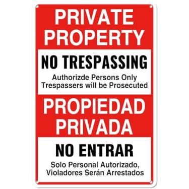Imagem de Kadezia Placa "Private Property No Trespassing" - Placa de alumínio resistente de 19,8 cm x 30,2 cm (inglês - espanhol bilíngue) (159)