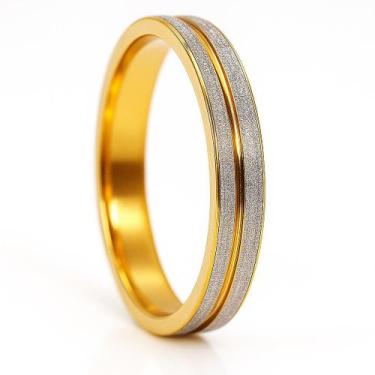 Imagem de Anel De Luxo Compromisso Ouro 18k 4mm Tradicional Tungstenio Noivado C