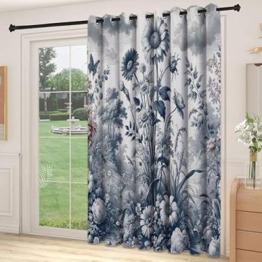 Imagem de Divisória de parede de cortina de sala de eucalipto floral, prado de floração selvagem em arte botânica de estilo de gravação vintage, cortinas largas isoladas/cortinas de quarto (painel único), L 213
