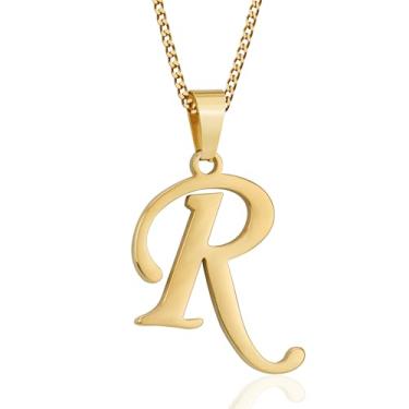 Imagem de Suweibuke Colar com inicial para homens, mulheres, meninos, meninas, banhado a ouro 18K, colar com pingente de 26 letras, joias personalizadas para presentes, Average, Aço inoxidável, Sem Pedra