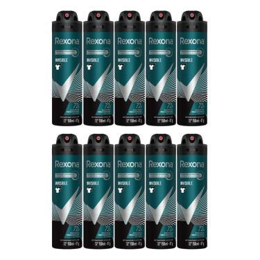 Imagem de Kit 10 Desodorante Rexona Invisible Masculino Aerosol Antitranspirante 72 horas 150ml