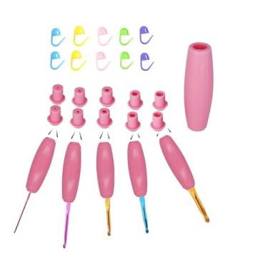 Imagem de Dielianyi Pegador De Agulha Crochê Silicone, Cabo Ergonômico Vários Tamanhos, Capa Intercambiável Com Marcadores Ponto, Rosa