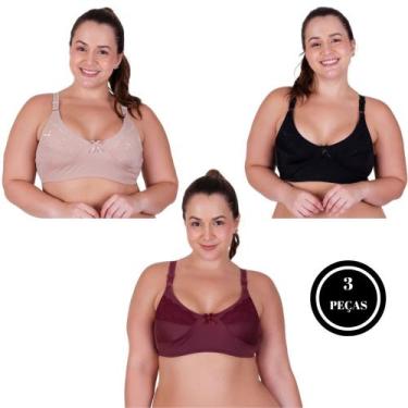 Imagem de Kit 3 Sutiã Plus Size sem Bojo Reforçado 46 ao 54- c1 KIT 3 CETINETE B