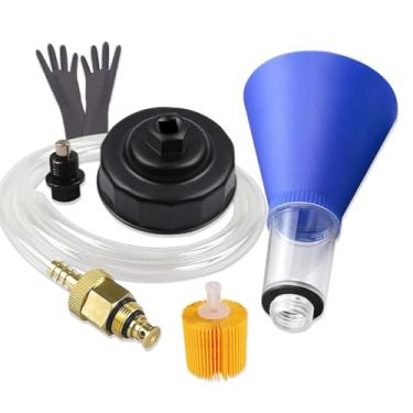Imagem de FLJDOUMAI Chave de filtro de óleo de 64 mm, mangueira de drenagem, plugue de drenagem de óleo magnético, funil de óleo do motor, filtro de óleo e luva de borracha para Toyota, Lexus e Scion 2.0-5.7L