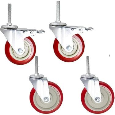 Imagem de M12 X 60mm Rosca Longa 3 4 5 Rodas Andaime Pesado 500kg Pu Silencioso Com Freio Giratório Para Móveis Bancada De Carrinho De Transporte Industrial, 4inch 2brake+2swivel