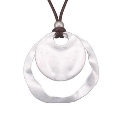 Imagem de AZORA Colar com pingente de vários anéis de cor bronze feito à mão, estilo boho, longo, de couro, para mulheres, Couro sintético, Sem Pedra Preciosa