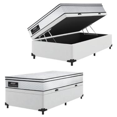 Imagem de Cama Box Baú Solteiro Gazin Colchão Molas Ensacadas 88x188x65cm Maximus Branco