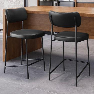 Imagem de Banqueta Cozinha Média Kit 2 Milli Sintético Preto A14 - Mpozenato