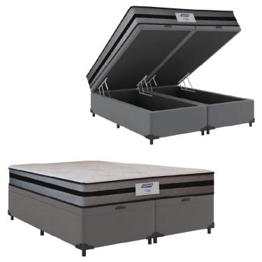 Imagem de Cama Box Baú Casal Queen Colchão Gazin Com Molas Ensacadas Vibe 158x198x63cm Cinza/preto