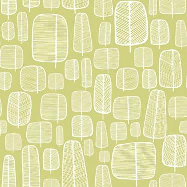 Imagem de Papel De Parede Autocolante Verde Lima Desenho Branco Árvores 5m