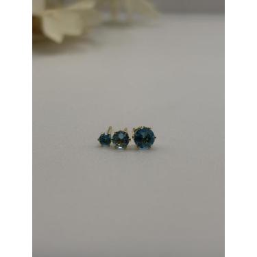 Imagem de Kit Trio de Brinco Ponto de Luz em Zircônia Azul Claro Banhado a Ouro 