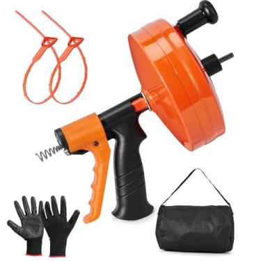 Imagem de Feeloco Cobra de encanamento de 1,5 m com alimentação automática - trado de drenagem resistente para vaso sanitário/pia/chuveiro/tamancos de banheira, ferramenta de cobra de esgoto compatível com