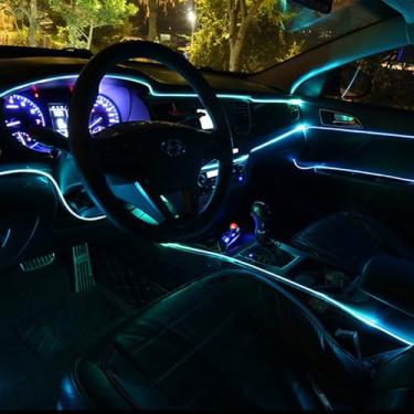 Imagem de QAUBEN Kit de iluminação ambiente para interior de carro Multicolor RGB 3m Fibra Óptica 64 Cores Som Ativo Sincronização de Música Função de Memória Sem por Aplicativo Luz Ambiente para Carro