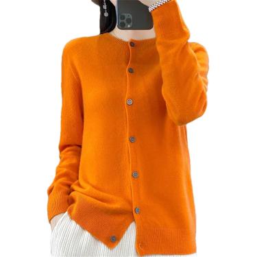 Imagem de Cardigan De Lã Merino Sólida Para Mulheres Com Decote O Jaqueta Quente Sólida Casual De Malha, Gold Brown Gray, XXL
