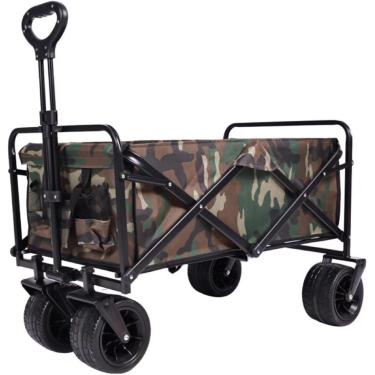 Imagem de Carrinho De Festival Com Rodas Grandes Todo-o-terreno, Carrinho De Carrinho De Praia Dobrável De 100l, Vagão Dobrável Resistente Com 2 Bolsos Para Acampamento Ao Ar Livre, Pi, Black
