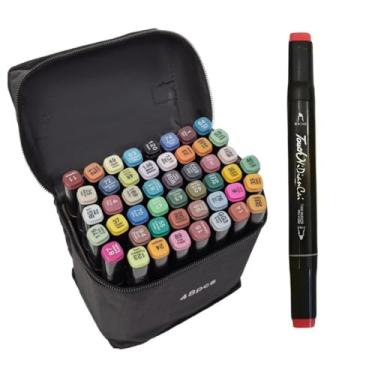 Imagem de Canetinha Ponta Dupla para Colorir - Kit Estojo de Canetas Escolar com Marcadores Coloridos e Permanentes - 48 Cores para Arte, Desenho, Pintura,Caligrafia sendo à Prova D'Água e com Secagem Rápida.