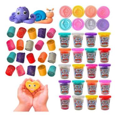 Imagem de Kit 20 Massinha Modelar Glitter Brinquedo Criança Forminha - NoBrand
