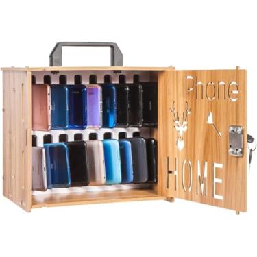 Imagem de Armário De Telefone Celular De Bloqueio De Madeira Organizador De Cofre De Telefone Celular 12/36 Posição Cofre Portátil Com Alça De Transporte Para Empresa De Empresa Escolar, One Color, 16 slots