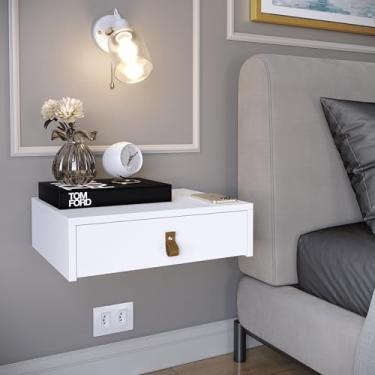 Imagem de Mesa De Cabeceira Barcelona Criado 1 Gaveta MDF Retro Quarto Organizador (Branco)