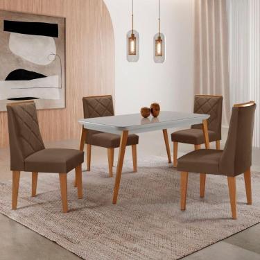 Imagem de Mesa De Jantar Copper 120cm Mdf Vidro Com 4 Cadeiras Moderna Veludo Marrom/nat/off/serig. Off