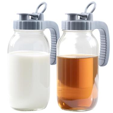 Imagem de Jarra de vidro de boca larga com tampa de bico de 2 litros, hermética à prova de vazamento, com alça para chá gelado, leite, chá de sol, limonada, suco, café gelado