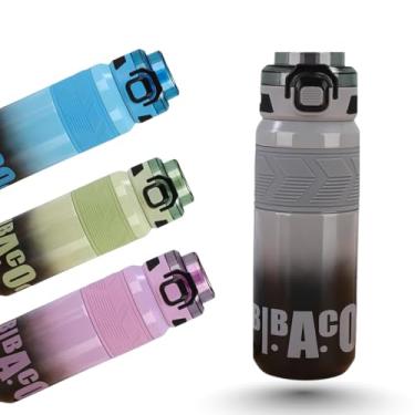 Imagem de Garrafa Térmica Estilosa de 650ml com Interior em Aço Inox 316 e Fundo Emborrachado – Ideal para Academia e Escola – Tampa com Trava de Botão e Canudo Interno Embutido (Cinza)