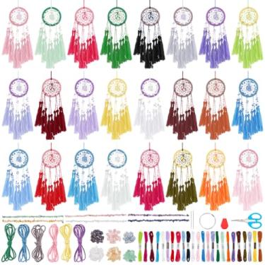 Imagem de BEUNITONE 24 conjuntos de apanhadores de sonhos de lua para decoração de parede, minikit de apanhador de sonhos de pompom rosa, árvore crescente da vida, cristal, apanhador de sonhos, kit feito à mão