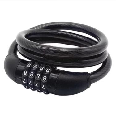 Imagem de Cadeado para Bicicleta com Senha Numérica, 8mm x 1000mm, Cabo de Aço Trançado, Preto