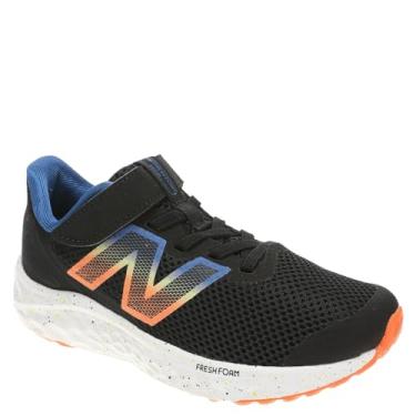 Imagem de New Balance Gancho e laço Fresh Foam Arishi V4 para meninas, Preto/Ágata Azul/Laranja Blaze, 14