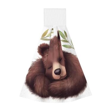 Imagem de DDTKLSNV Toalha de mão Toalhas de cozinha penduradas com laço, toalhas de gravata absorventes macias toalha de prato decorativa urso de bebê dormindo toalha de banho para casa hotel spa decoração de