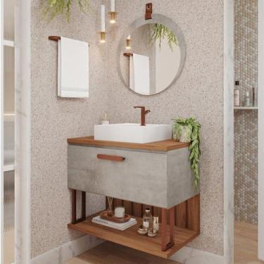 Imagem de Gabinete Suspenso Banheiro Mari 80cm com Cuba e Espelheira Lua Espress