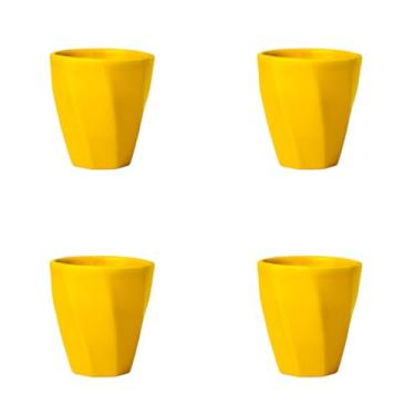 Imagem de Conjunto 4 Copos Cerâmicos Louça 260ml Design Moderno, Ideal para Café, Chá, Bebidas Quentes, Porta Objetos e Escovas - E-FCS Store (Amarelo)