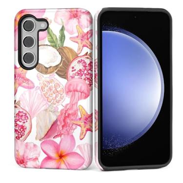 Imagem de Kapadiy Capa para Samsung Galaxy S23 FE [design de colagem de casca rosa estrela fruta] - proteção dupla híbrida (silicone + policarbonato rígido) à prova de choque, capa protetora para homens e